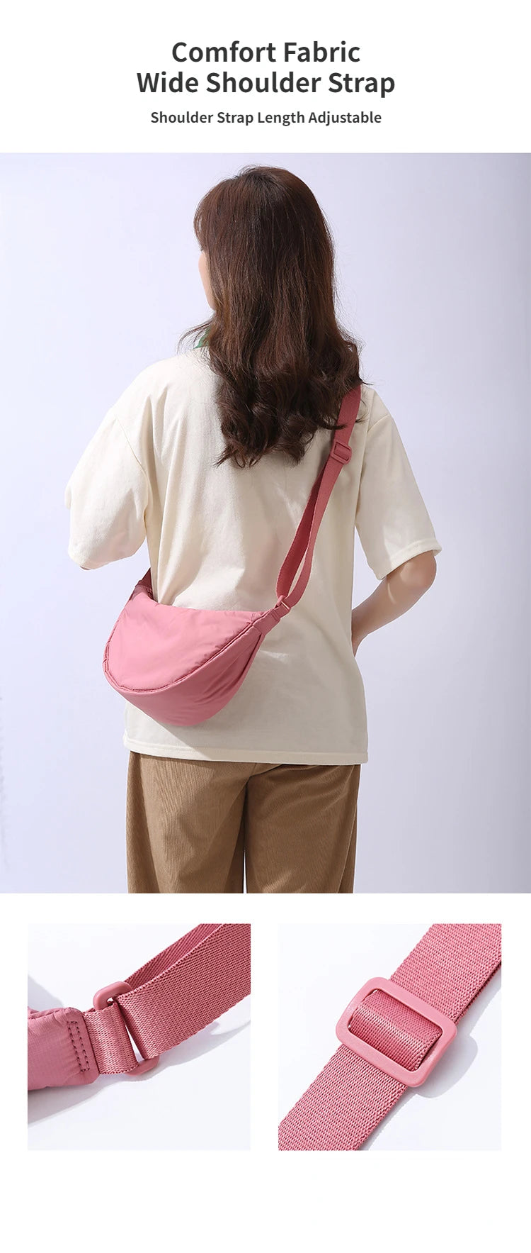 Solid Color Women's Portable Shoulder Bag Simple Female Nylon Cloth Padded Crossbody Bags Travel Purse Handbags Messenger Bag
