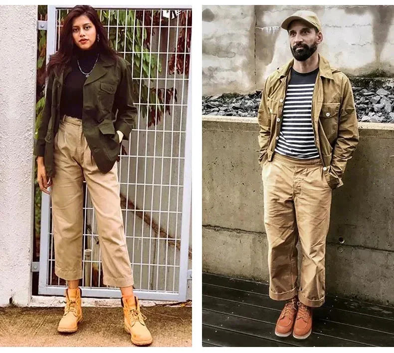 maden adjustable high waist khaki cargo pants vintage style for men