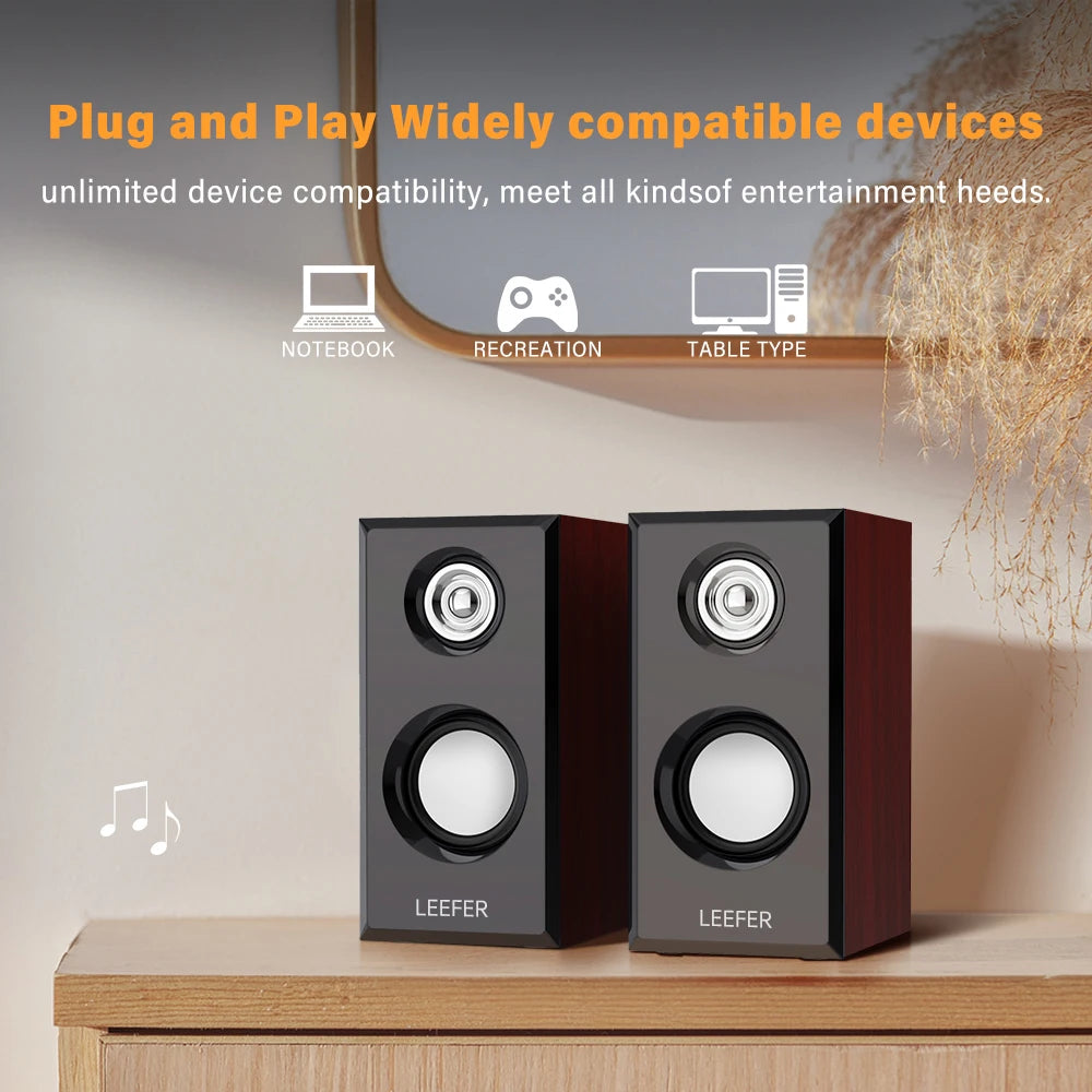 Computer-Lautsprecher 2025: Computer Desktop Wired Wooden Speakers - USB-powered 3.5mm Audio Jack Surround Sound 4D Speakers Smartphone Computer Speakers Collection