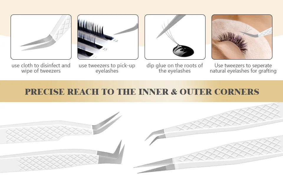 Eyelash Extensions Tweezers  With Fiber Tips Lash Artists High Precision Superhard Anti-Static Tweezer Makeup Tools Custom Logo