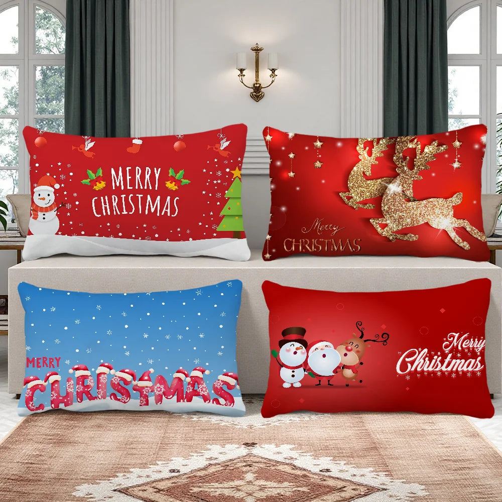 Happy Merry Christmas cushion cover Rectangle Pillow Case Printing Bedside Sofa Room Home Decoration Pillowcase