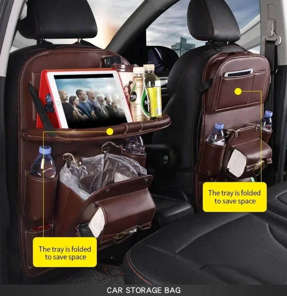 Seat Back Organizer Big Hanging Car Seat Storage Bag Garbage with Foldable Dining Tray Bin Capacity Multifunctional Trunk Back