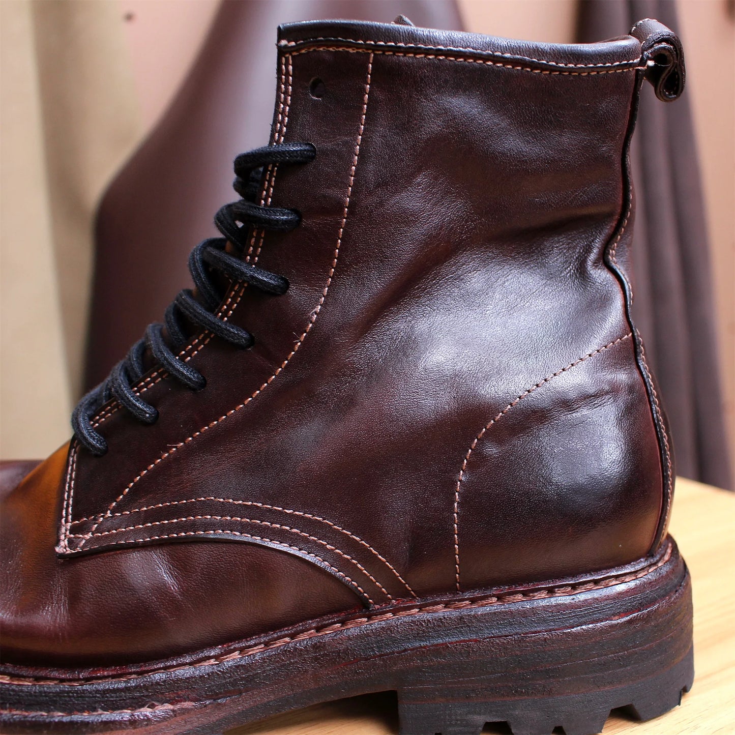 Goodyear Pure Handmade Pferdelederstiefel - Individuelle Schnürung Schafthöhe Mittelhoch Vollleder Innensohle