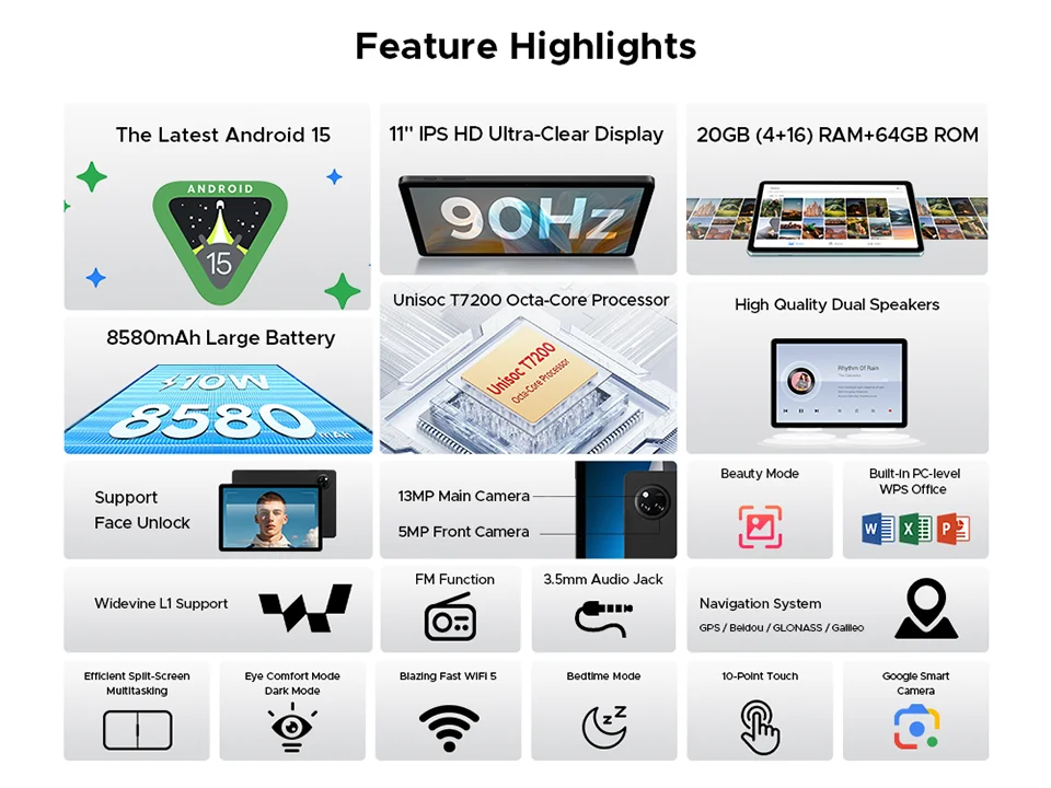 DOOGEE TabA9+ 2in1 Tablet - 4GB RAM 64GB ROM 8580mAh