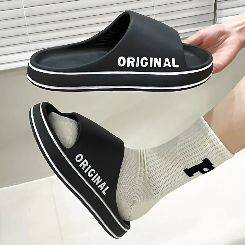 Feslishoet Frauen Buchstaben Hausschuhe Strand Slides Solid Farbe Herren Dick Sohle Innen Badezimmer Anti Rutsch Schuhe Sommer Paar Sandalen