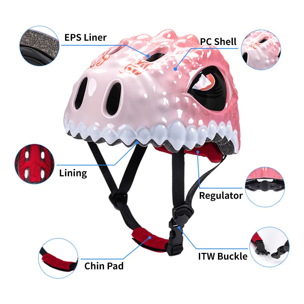 Kids Toddler Bike Helmet Adjustable Dinosaur Helmet Breathable Skating Helmet for Boys and Girls