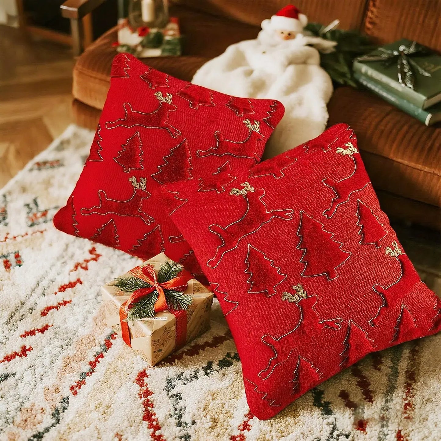 1PCS Christmas retro embroidered pillow case living room sofa cushion Christmas atmosphere home decoration 45x45cm specification