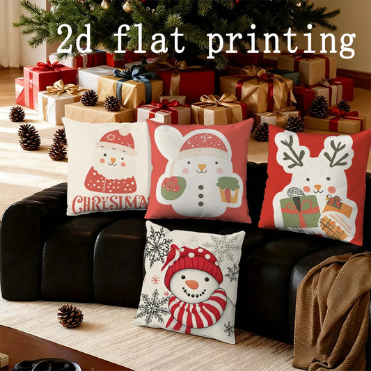 1pcs/4pcs- Christmas Animal & Snowman Pillow Covers Decor , Square Pillow Cover, Modern Sofa Decorative Cushion Cover