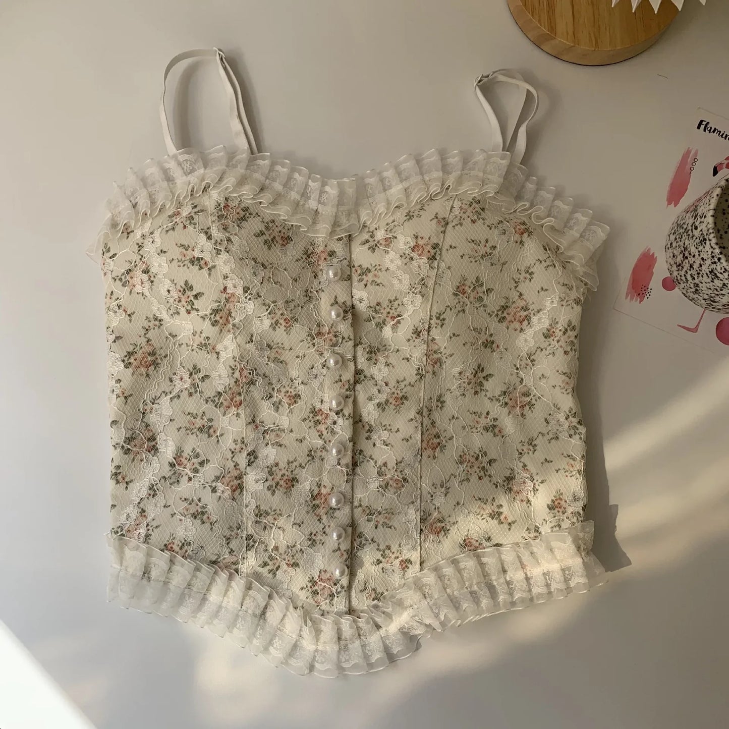 Camisole 2025: Lace Flower Print Cami Crop Tank Tops Summer Camisole - Women's Tube Top Elegant Slim Short Tanks Vest Sexy Y2k Pearl Collection