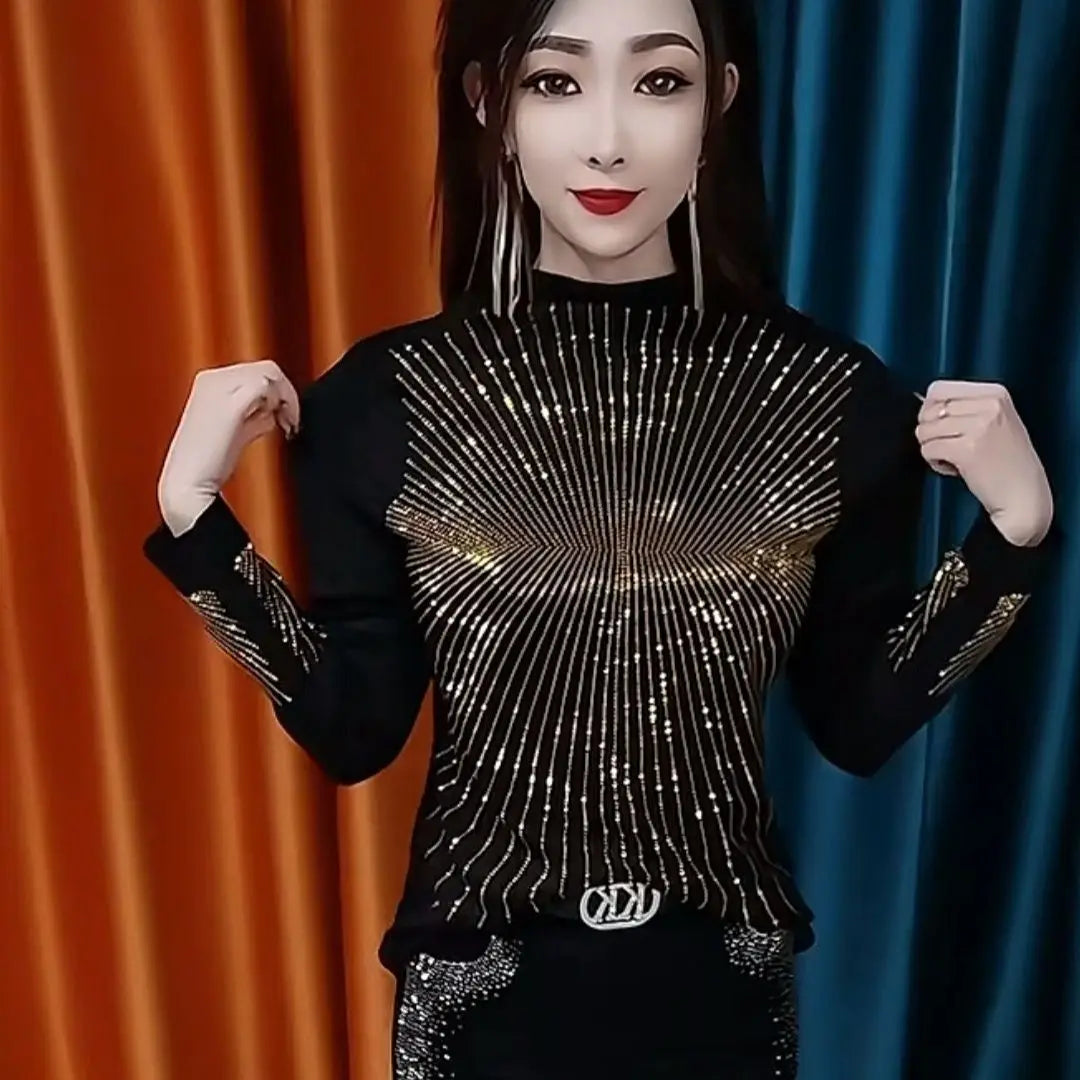 COZOK Pailletten Rollkragenpullover - Größe XL Polyester