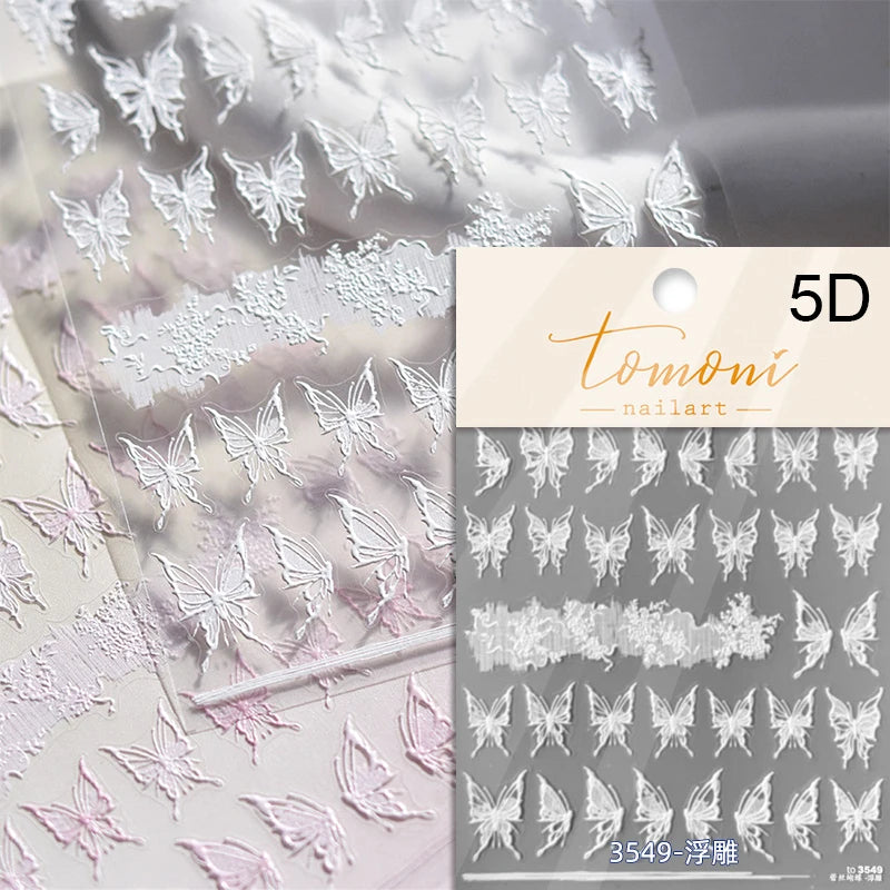 Fantasy Shiny Shell Light Butterfly Rhinestone Bohemia Hot 5D Soft Embossed Relief Nail Art Sticker 3D Decal Decoration Manicure