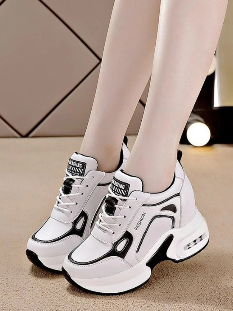 Women's Shoes 2023 New Autumn Wedge Platform Lace Up Casual Sneakers Fashion High Heels Breathable Comfortable Sport Shoes