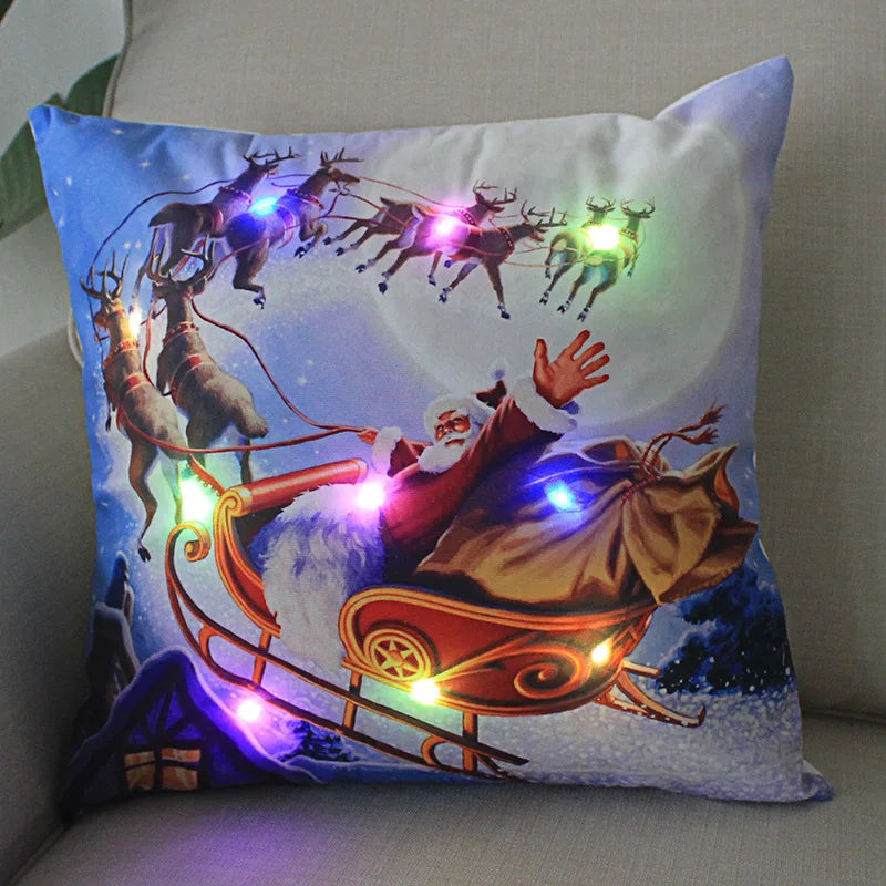 Cartoon Christmas Pillow Covers 18x18 inch LED Xmas Throw Pillows with Lights Christmas Decoration for Home Xmas Decor Kids Room