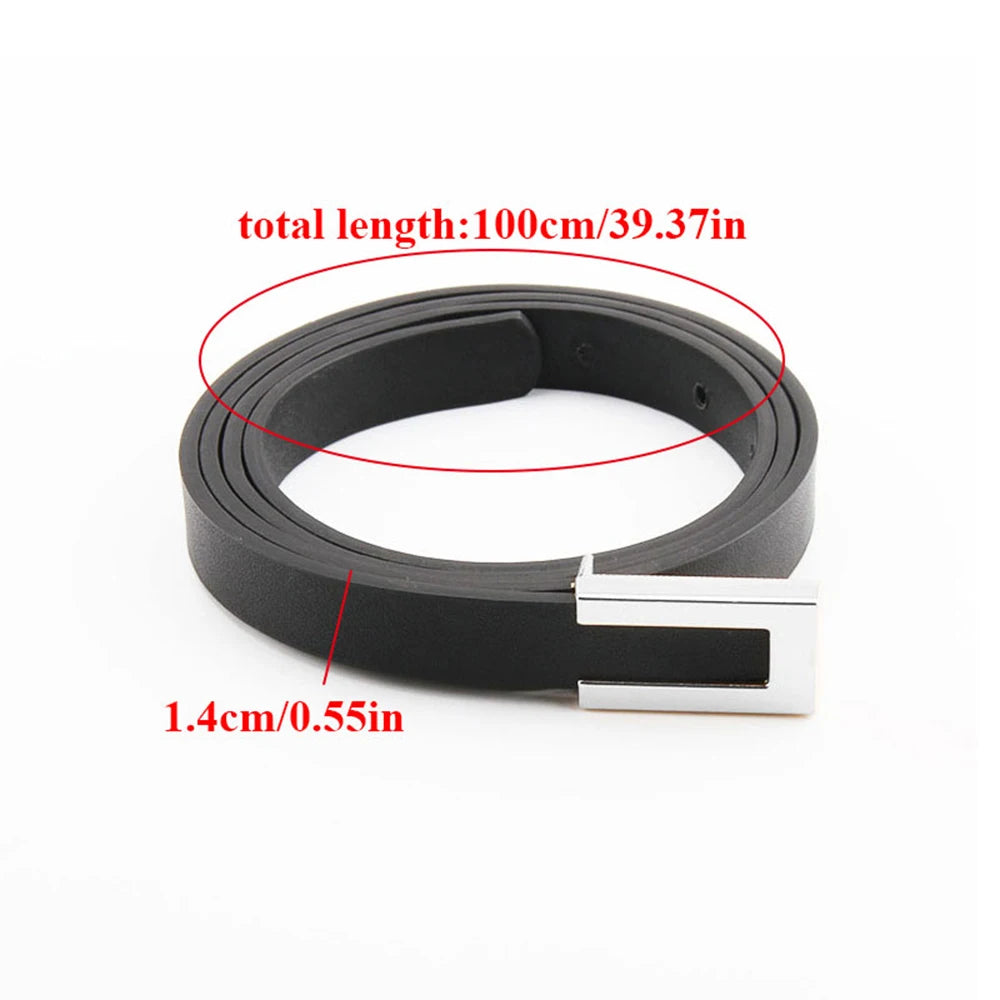 New Luxury Women Thin Belt Black Gold Silver Metal Buckle Belt PU Casual Leather Waist Belt Trouser Dress Decoration Waistband