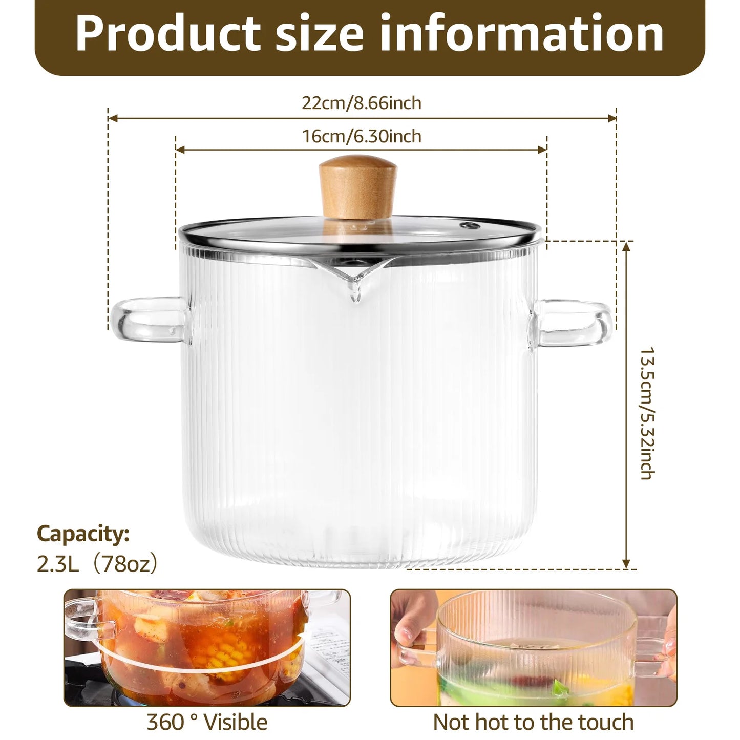 Glass Saucepan Clear Cooking Pot with Lid 16CM Heat Resistant Glass Soup Pot Dual Handles Glass Stovetop Kitchen Cooking Tools