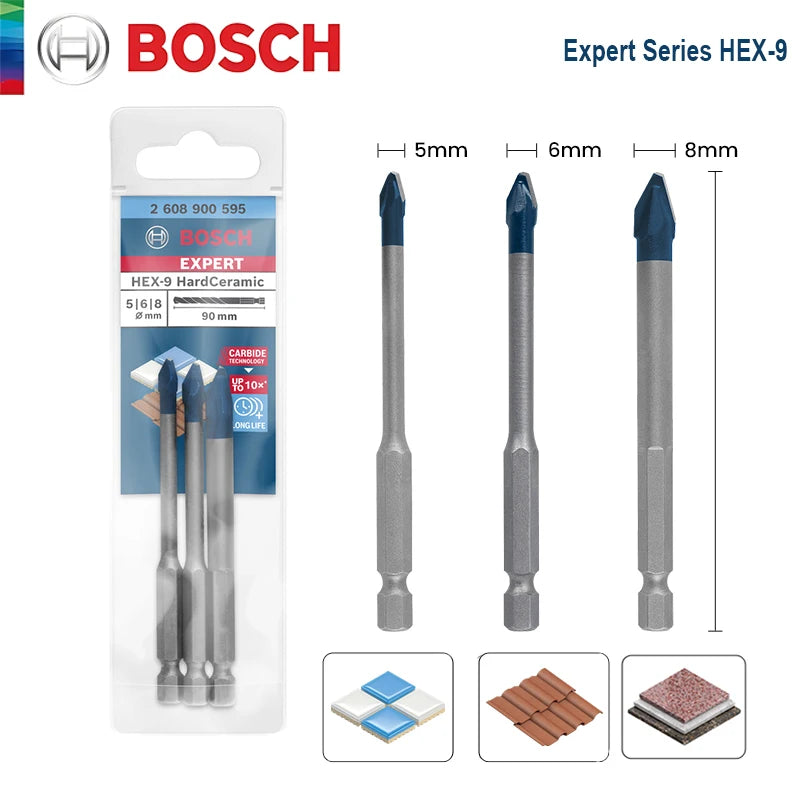 Bosch Drill Bit Expert Series HEX-9 5/6/8mm Hard Ceramic Drill Bits for Electric Drill Screwdrivers of 3-Claw and 1/4" Hex Chuck