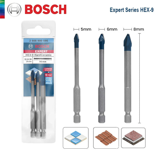 Bosch Drill Bit Expert Series HEX-9 5/6/8mm Hard Ceramic Drill Bits for Electric Drill Screwdrivers of 3-Claw and 1/4" Hex Chuck