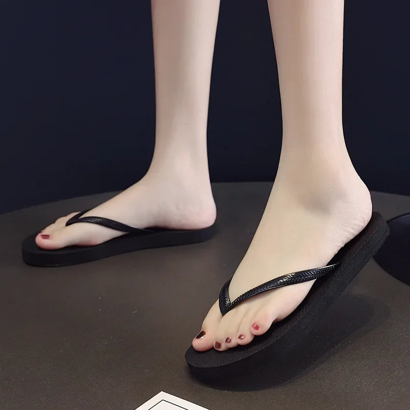 Women Summer Slippers Solid Beach Flip Flops Anti-slip Slipper Casual Shoes Home Shoes Women Simple Comfortable Beach Shoe