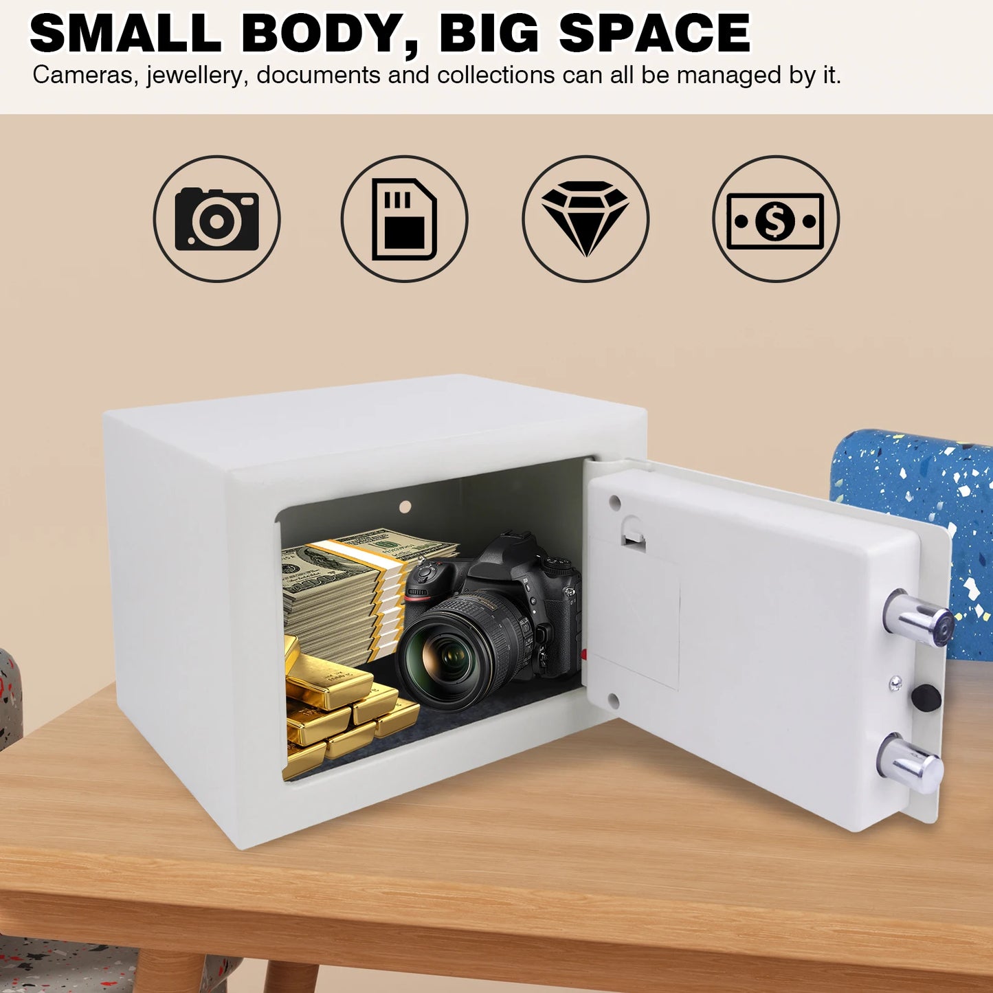 DayPlus 16L Digitaler Stahl-Safe - Elektronische Sicherheitsbox für Büro und Zuhause