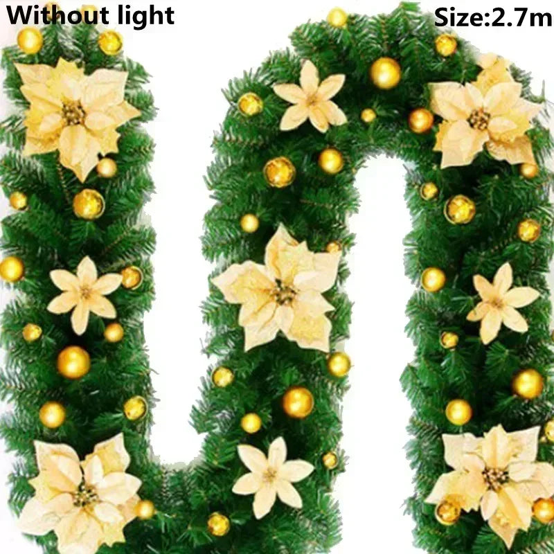 2,7 m Weihnachts-LED-Rattan-Girlande, dekorative Treppe, Kamin, Weihnachtsdekoration, Weihnachtsbaum, Rattan-Banner, Zuhause, Treppen-Anhänger
