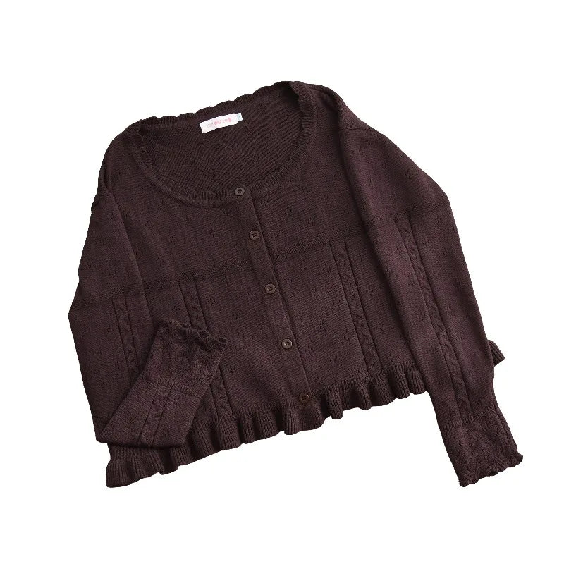 UZSCCN Lolita Cardigan O-Ausschnitt Rüschen - Größe Regular, Strickgewicht Mittel, Regular Fit