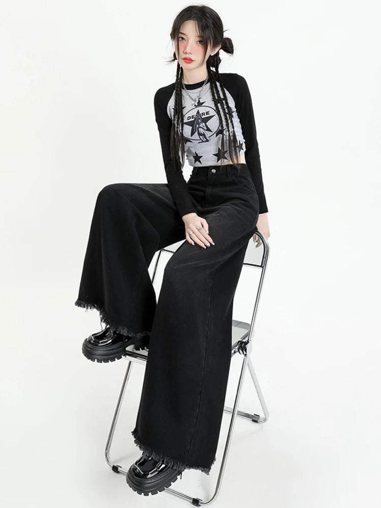 Jeans Women Leisure Streetwear Wide Leg Classic All-match Simple Holiday Retro Design Loose Spring Daily Students Ulzzang Ins
