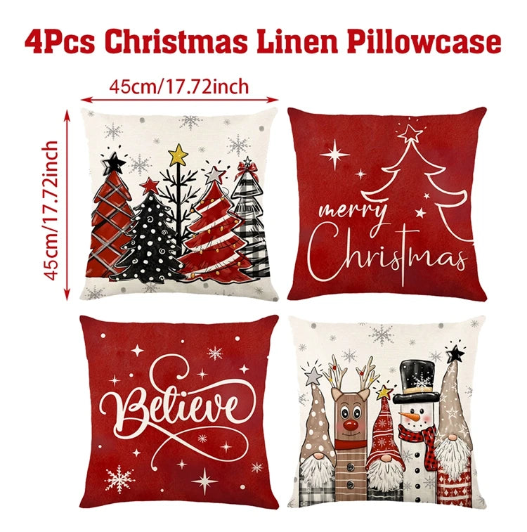 4pcs Christmas Cushion Cover Pillowcase Merry Christmas Decoration Linen Pillow Cases Home 2025 Xmas Gifts Pillow Covers 2026