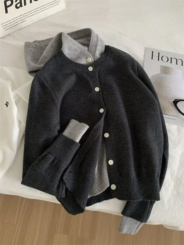 Pateekate Koreanischer Stil Kapuzen Strickcardigan - Größe M, Material Polyester/Viskose/Spandex, Lockere Passform