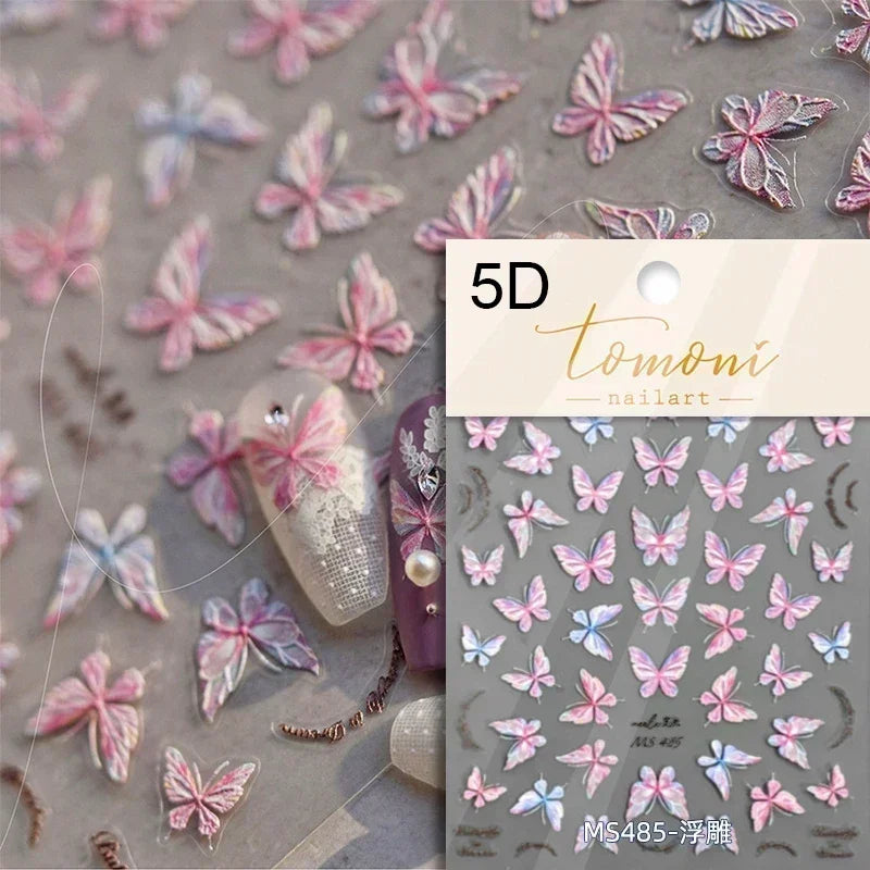 Fantasy Shiny Shell Light Butterfly Rhinestone Bohemia Hot 5D Soft Embossed Relief Nail Art Sticker 3D Decal Decoration Manicure