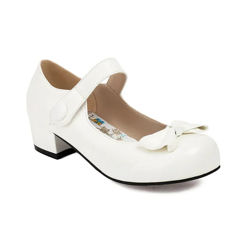 Frühling Mädchen Mary Jane Niedrige Absätze 2025 - Damen Schleife Party Platform Schuhe - Cosplay Lolita Schwarz Weiß Rot