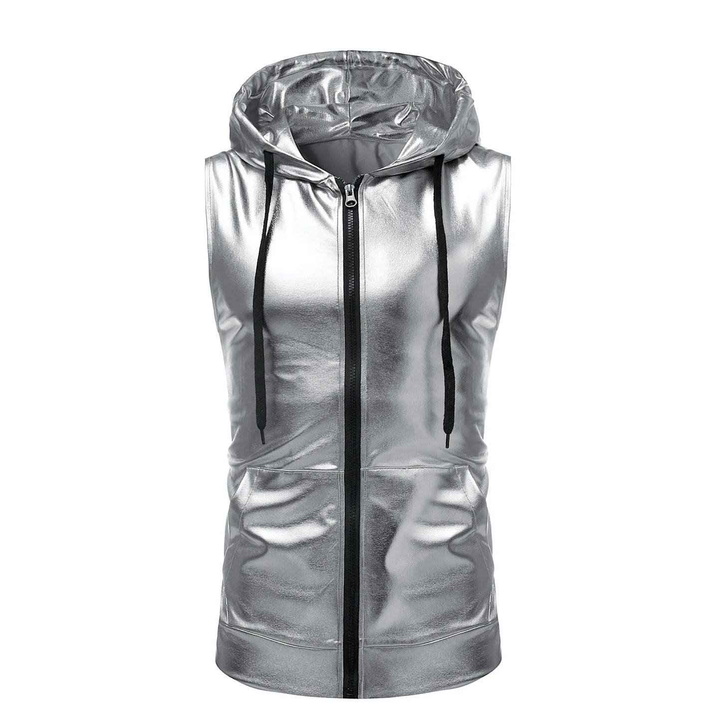 Goldene Herrenweste Kapuze - Reißverschluss S-XXL Silber