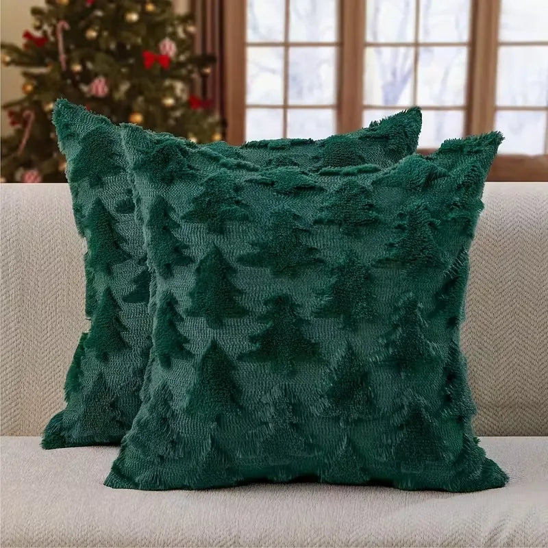17.72x17.72 Inch Christmas Pillow Cover 3D Embroidered PlushCushion Case Zipper Snowflake SnowmanTree Pattern for Sofa Bed Decor