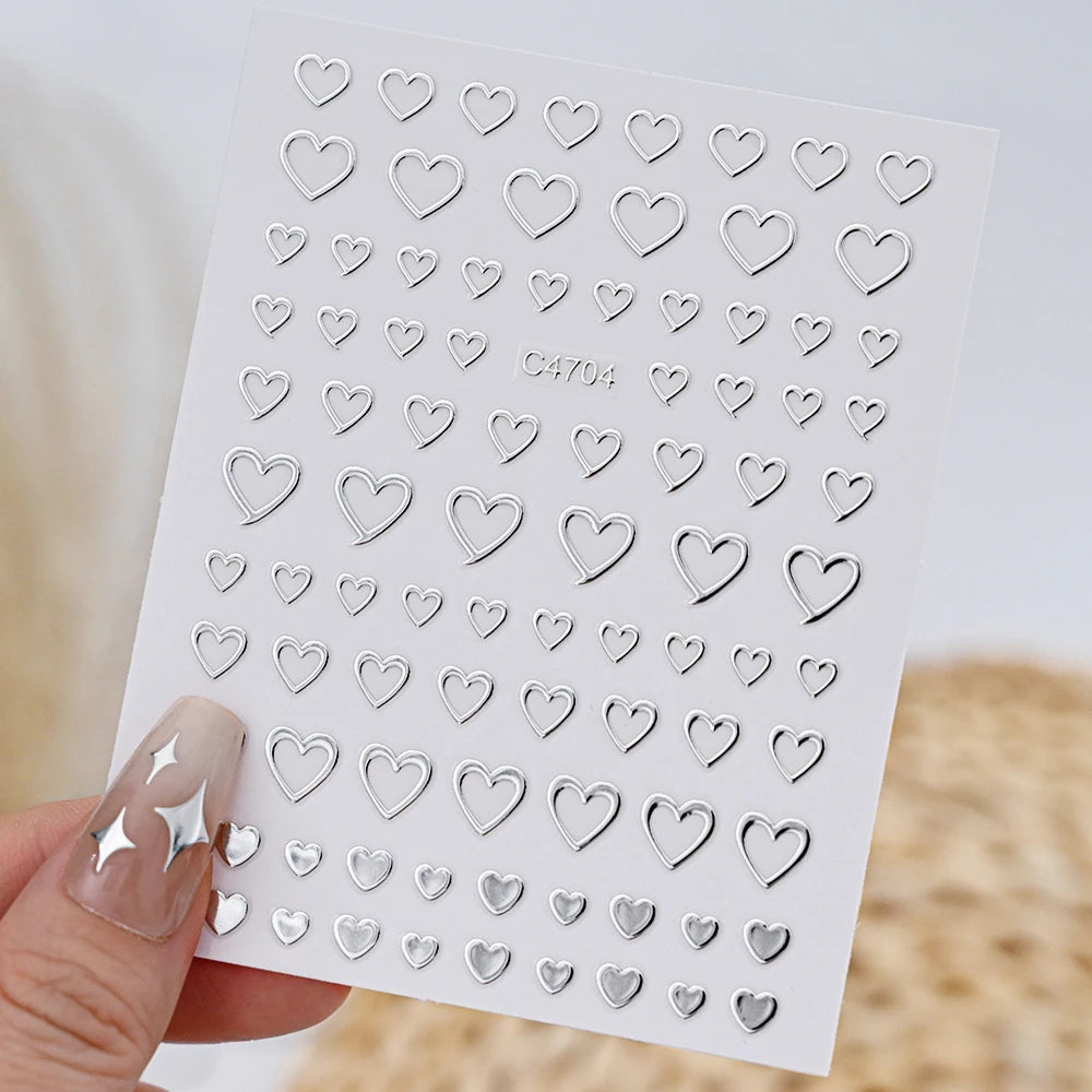 MAFANAILS Metal Silber Nagelsticker - 6 Stück 10x8cm 3D