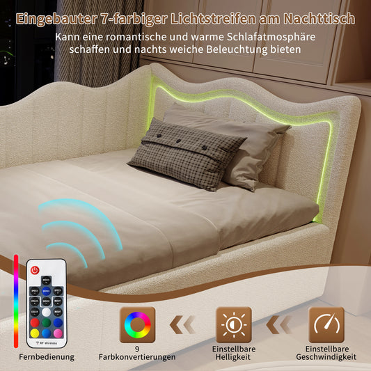 Comanlai Plüsch-Polsterbett Gaslift Stauraumbett - 90x200 LED 7 Farben by Golden Bridge Store