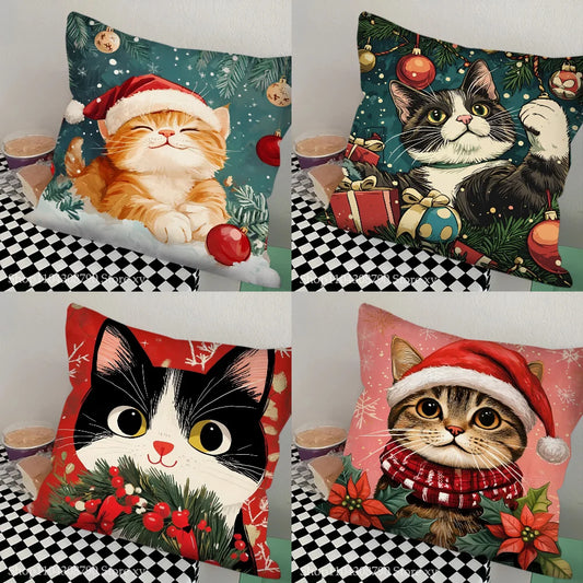 Christmas Cat Pillow Case Fashion Square Pillowcase Bedroom Sofa Room Ins Decoration Leisure Cushion Cover 40x40