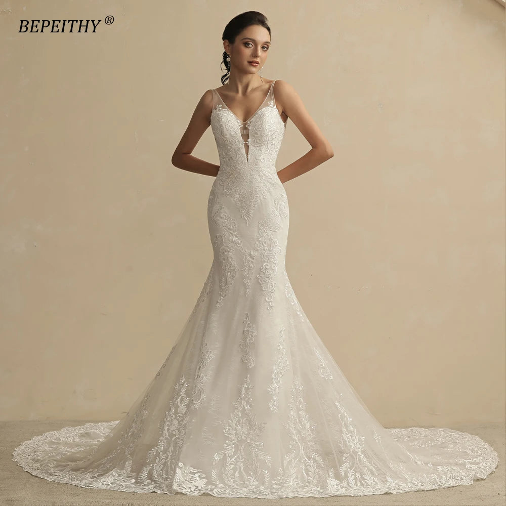 BEPEITHYCustomized Glitter Ball Gown Hochzeitskleid Full Sleeves For Women Bride 2022 Sweetheart Ruffle Skirt Shinny Bridal Dress