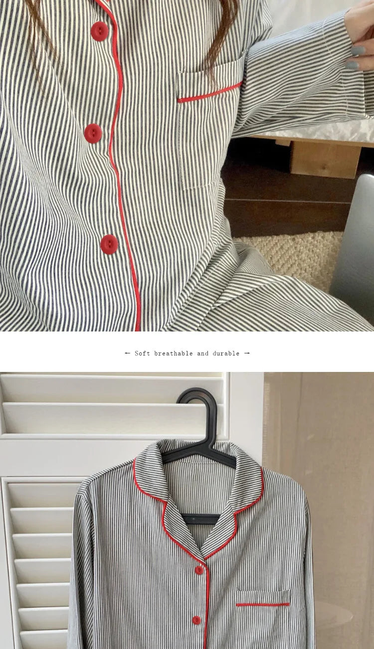 LunaWear Pyjama Set Gestreift Langarm - Größe S, Baumwolle