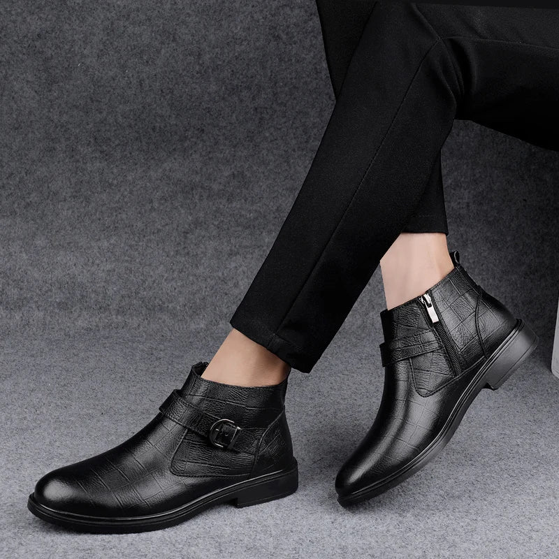 YEISNDOOCN Chelsea Boots Handgefertigtes Leder - Größe 42, Knöchelhoher Schaft, Flacher Absatz