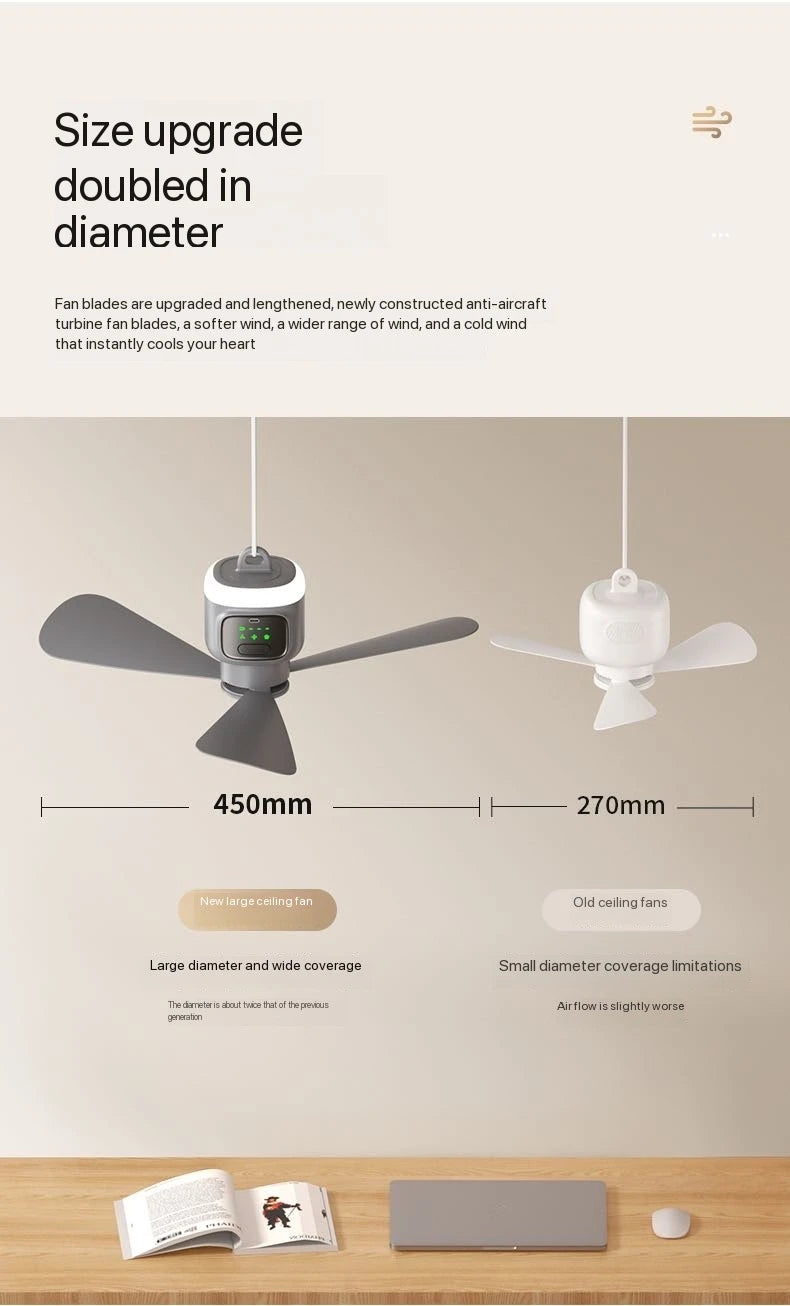 New Remote Control Mini Ceiling Fan USB Wireless Cooling Fan 12000mAh Portable LED Night Light Camping Fan with USB Ceiling Fan