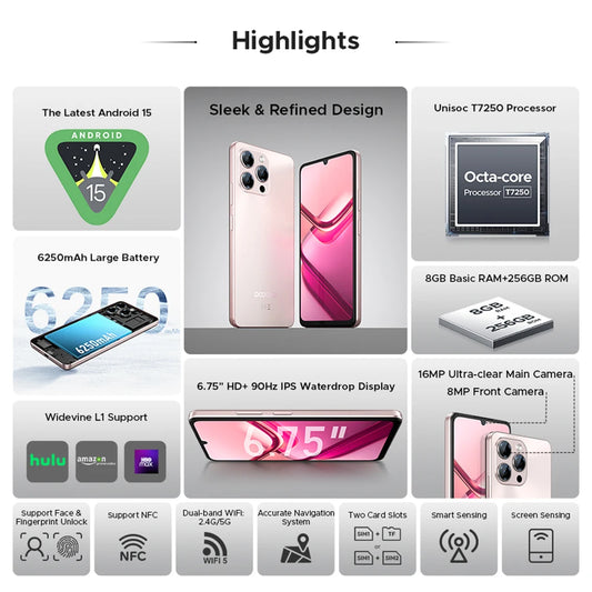 DOOGEE Note58 Pro NFC - 6250mAh Akku, 256GB Speicher, 6,75Zoll Display