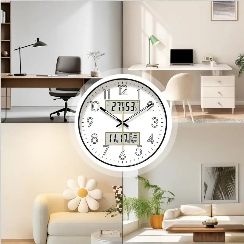 Modern Design Clock Silent Non Ticking Round Luminous Wall Clock with Calendar Large Digital Display Night Light Wall Clock