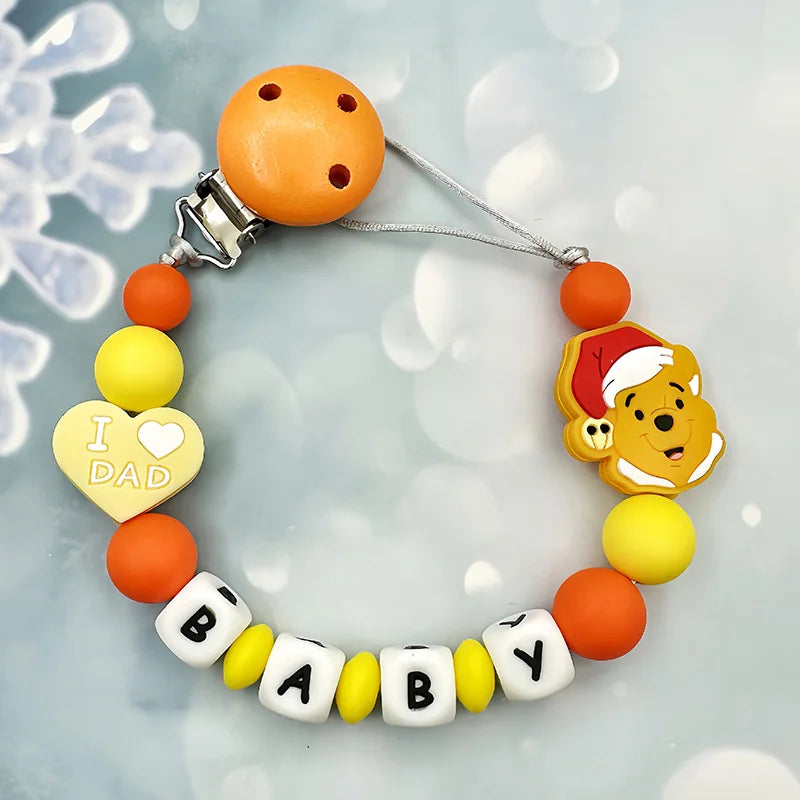 Personalisierte Schnullerkette mit Namen - Englische Buchstaben Baby Silikon Clips - Ketten Halter Beißring Anhänger Baby Geschenke