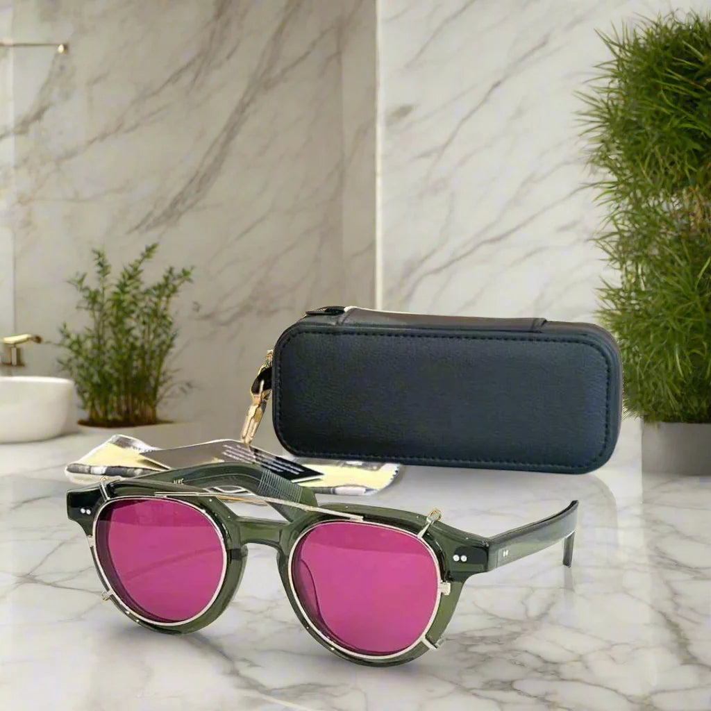 Moscot Baitsim handcrafted acetate clip-ons with iconic oval shape sunglasses