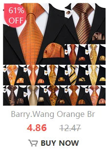 Fashion Silk Men Tie Set Gold Yellow Orange Solid Paisley Striped Plaid Floral Necktie Pocket Square Cufflinks Wedding Business