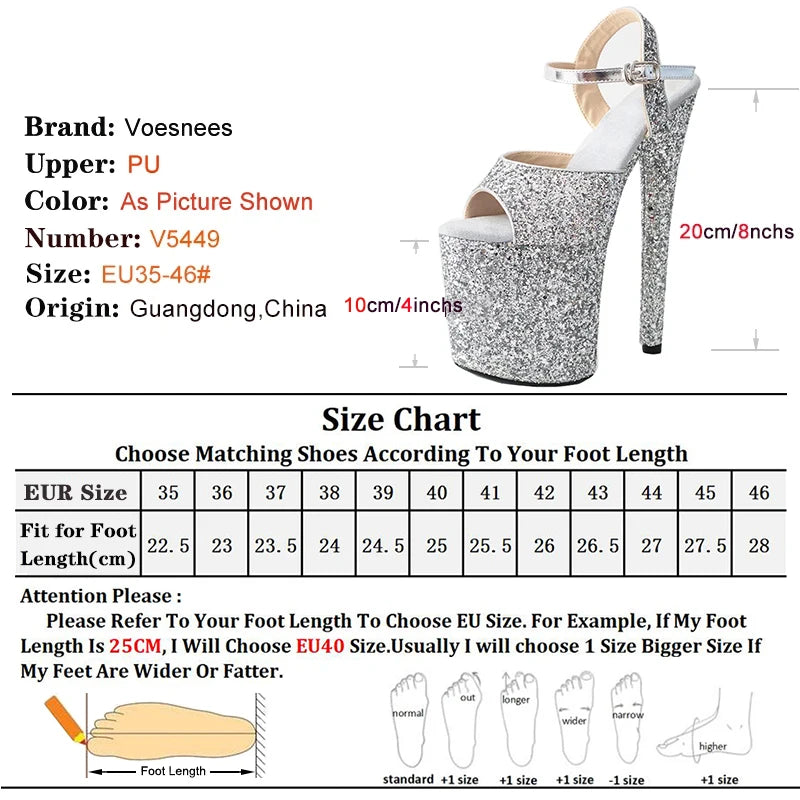 elegant woman shoes with High Heels 20CM Sequined Cloth Platform Modern Sandals Stripper Shoes Red Wedding Women Shoes Pumps