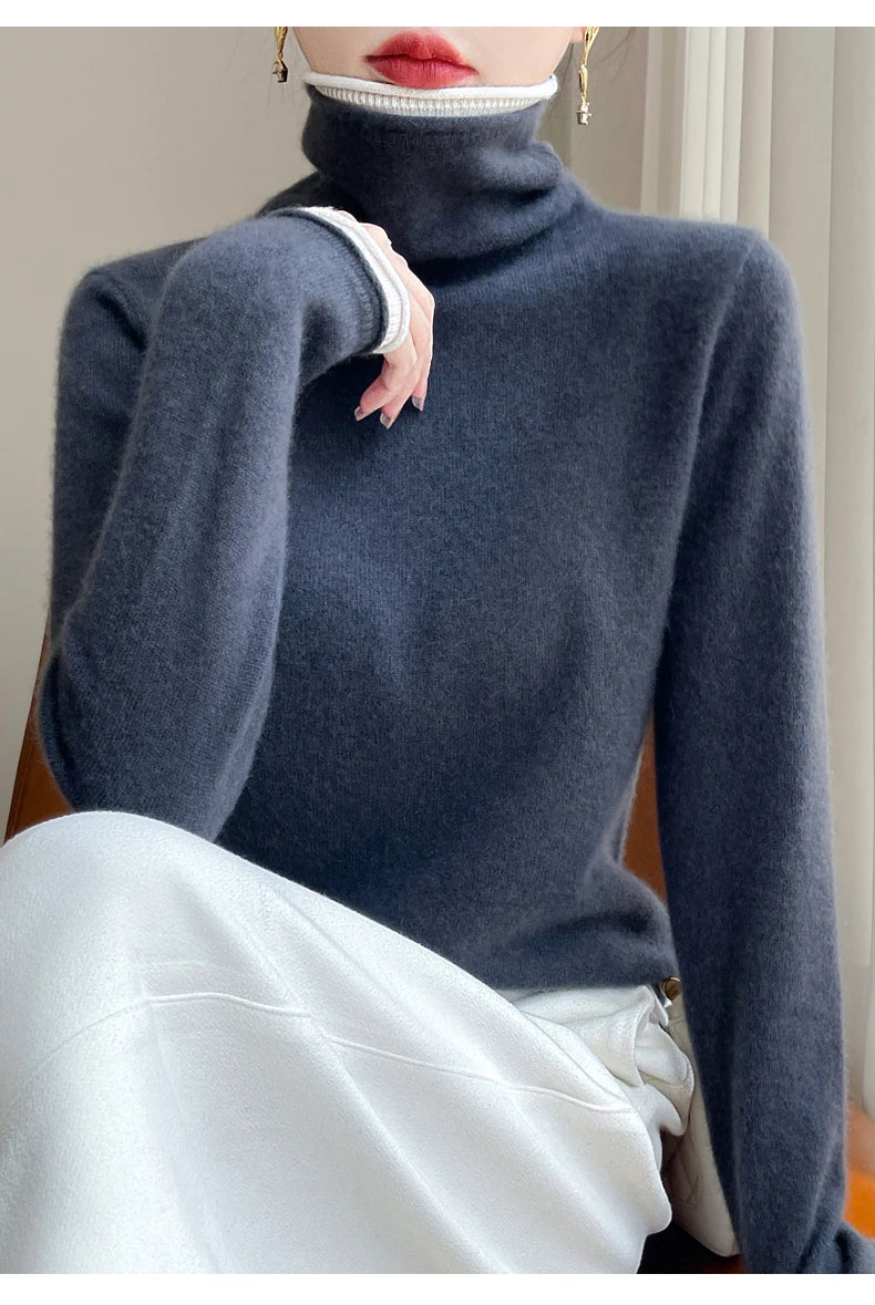 SHUANGYANROADCN Merino Rollpullover - Größe M, Merinowolle