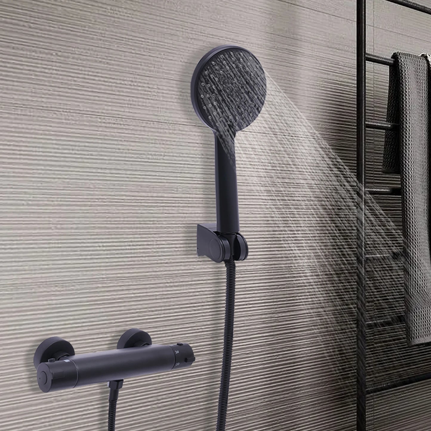 NONE Thermostatisches Handbrause-Set 3 Modi Wandmontage 38°C-Regelung