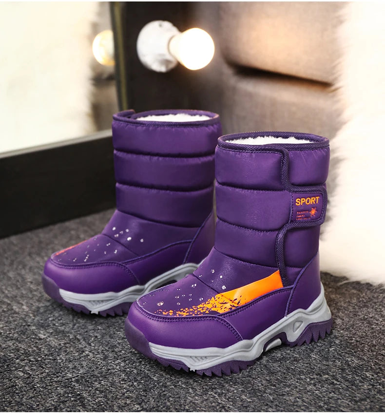 Kinder Winter Stiefel 2025 - Warme Leder Boots Jungen Mädchen - Rutschfest Gefüttert Pink Lila - Mode Winterschuhe