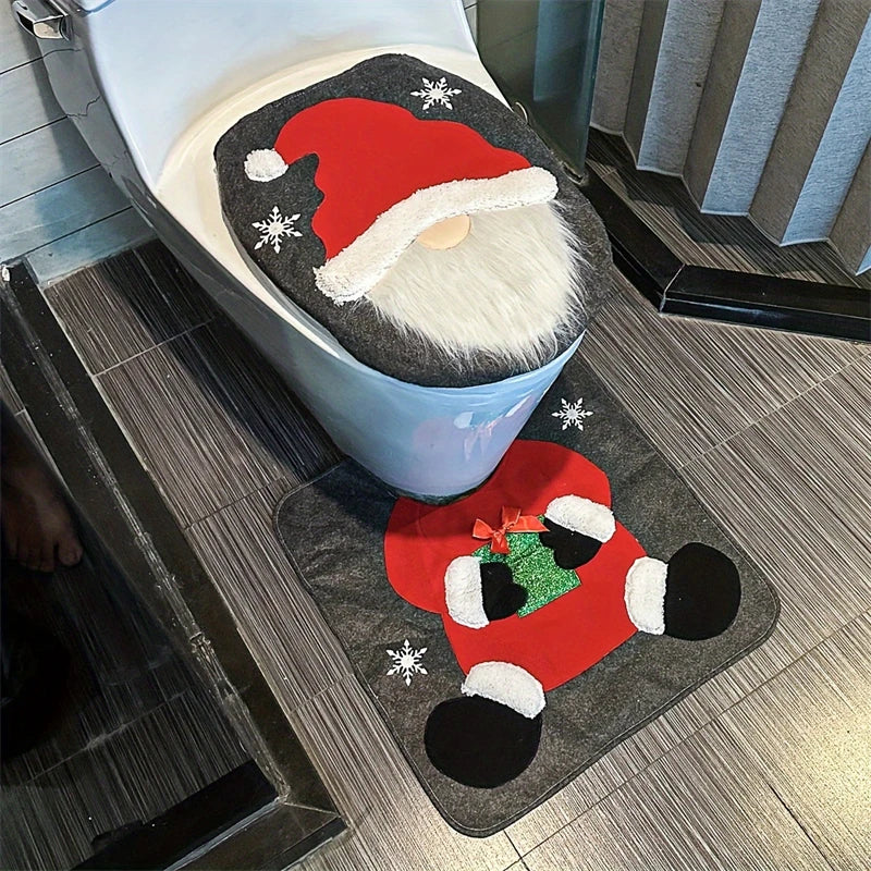Funny Santa Toilet Seat Cover Set 2PC, Christmas Bathroom Decor With Soft Mat For Xmas Party Home Decoration Gift