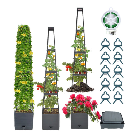 Self Watering Tomato Cages w/ Trellis Cultivation Box Climbing Plant and Vegetable Planter Patio Gardening Container Tall Square